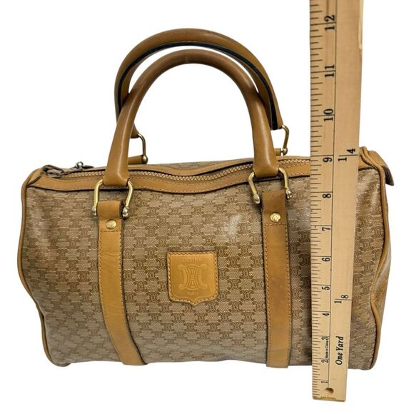 Celine Authentic Women's Tan Coated Canvas Leather Trim Macadam Boston Bag - Picture 8 of 10